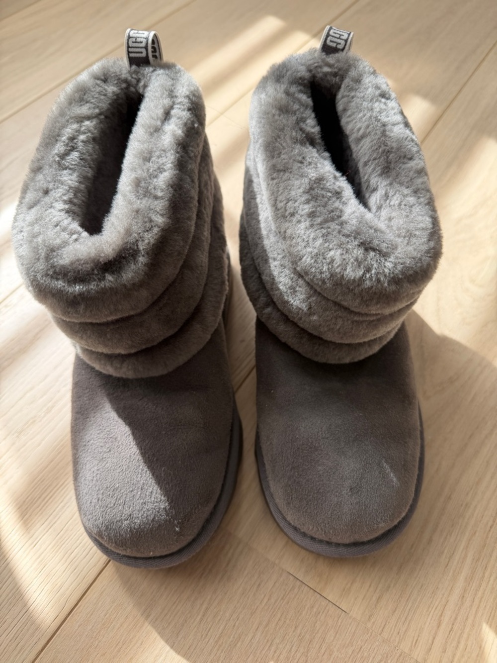 UGG Fluff Mini Quilted Charcoal Boots Youth